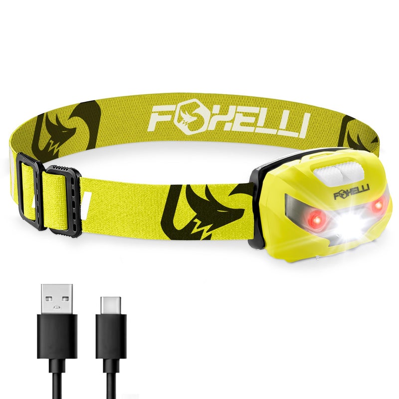 Foxelli USB-C Rechargeable LED Headlamp â€“ Super Bright, Lightweight Head Lamp for Running, Camping, Hiking & Work â€“ Comfortable Fit for Adults & Kids - Image 1